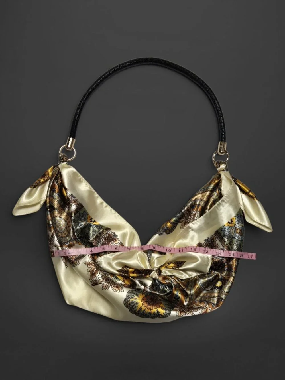 Japanese Furoshiki Scarf Ivory Orange Paisley Floral Slouch Hobo Shoulder Purse